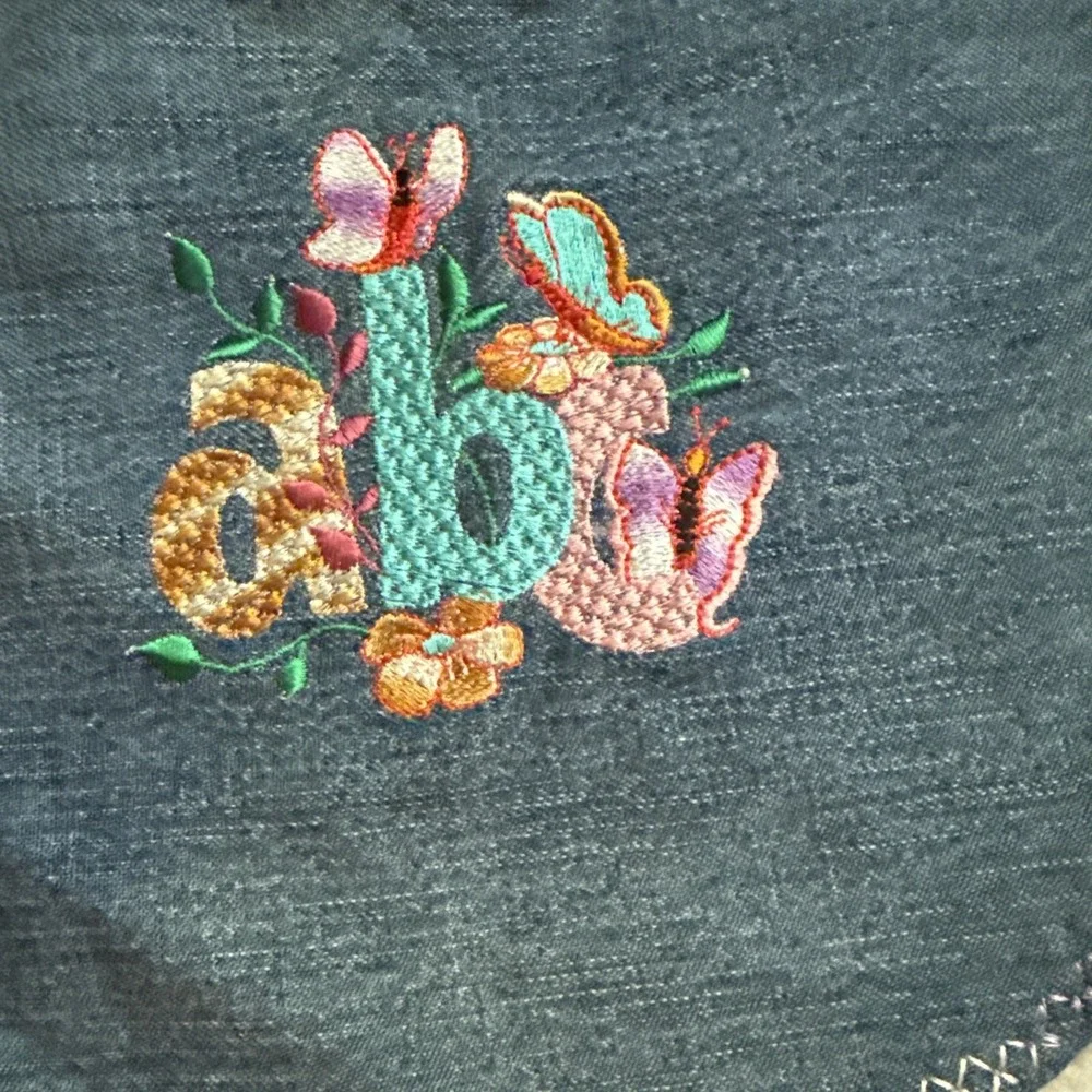 Infant Baby Denim Cloth Bib W/ Embroidery With Adjustable Closure